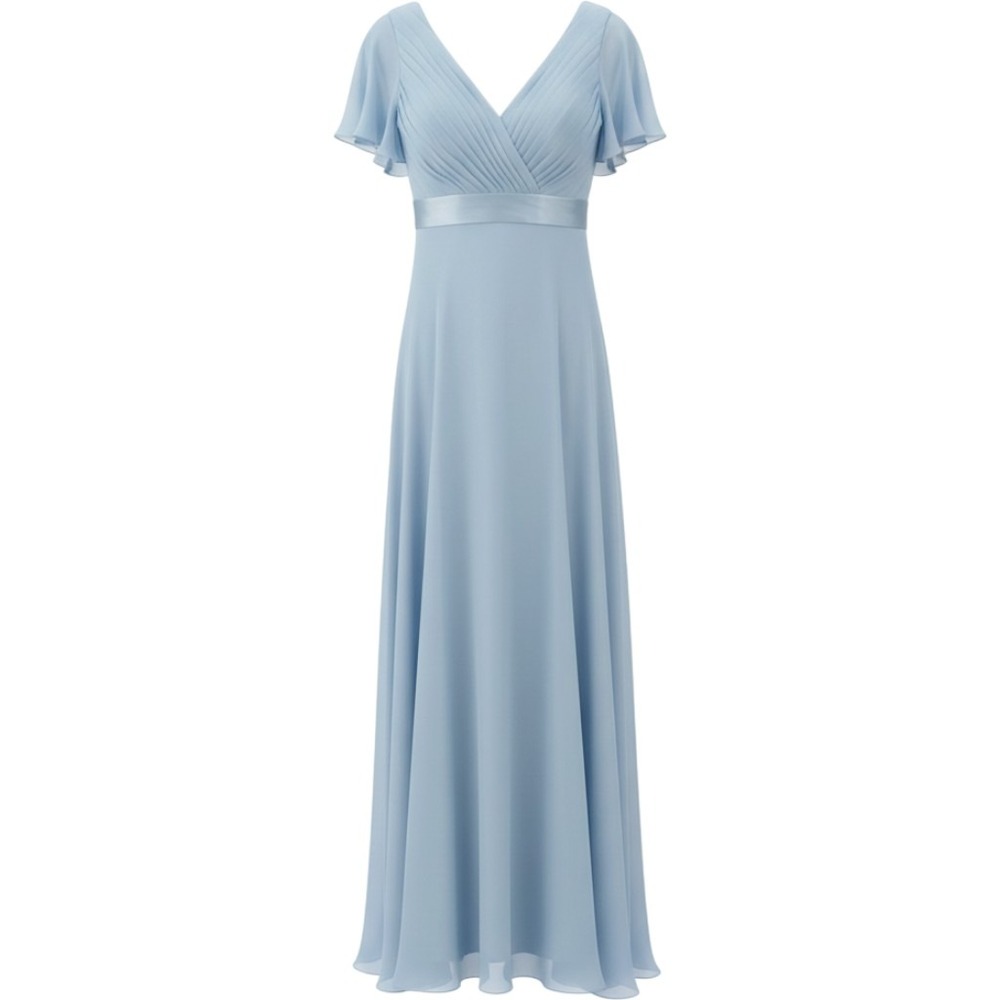 Ever Pretty Maxi Dress Womens 8 Light Blue Pleated Chiffon Empire Waist EP09890